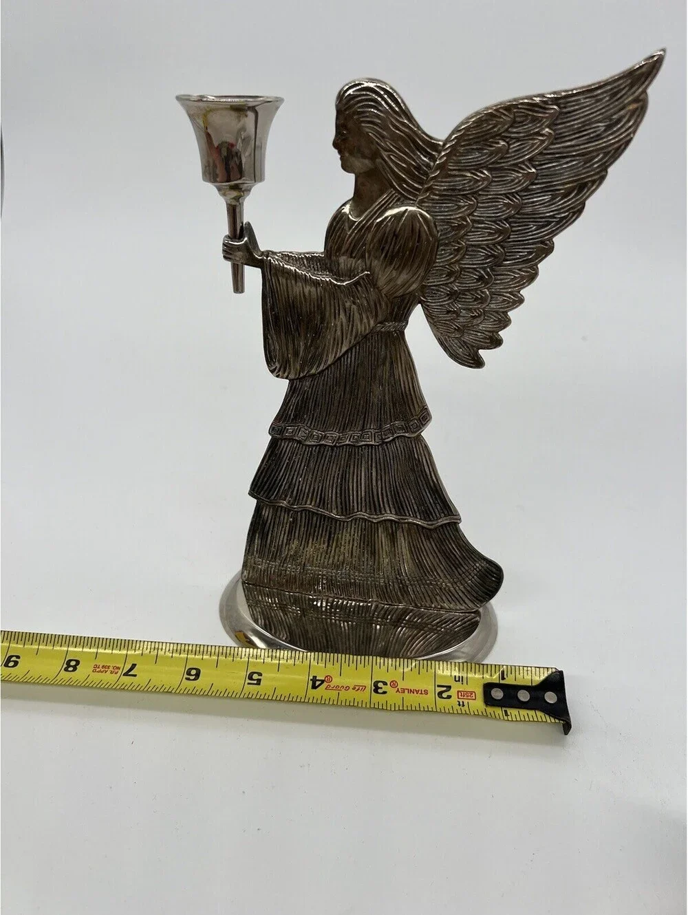 Vintage 1994 Christmas Angel Candle Holder Silver Plated 9